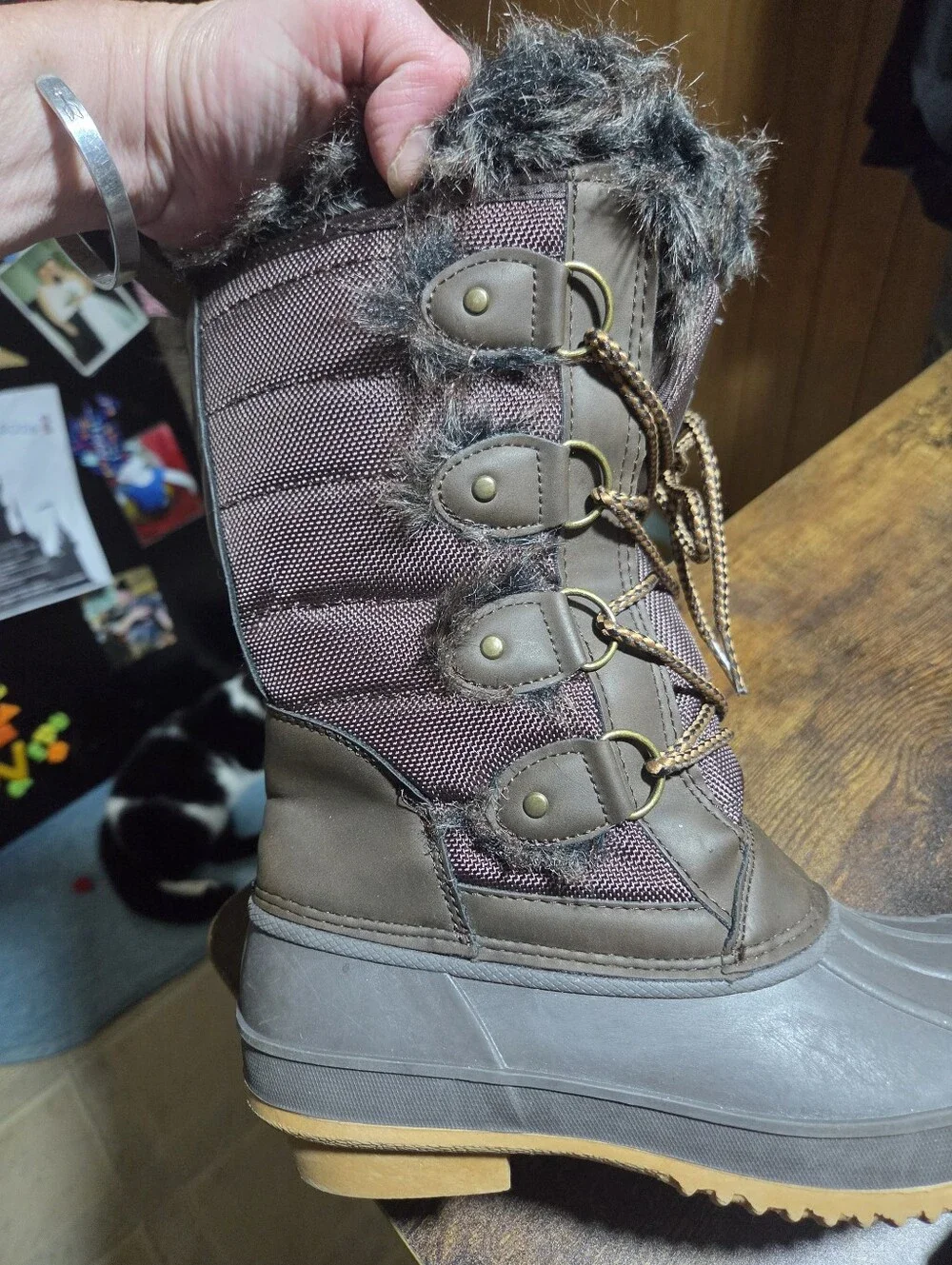 Khombu Women's Brown and Tan Faux-Fur Lace-Up Winter Boots
